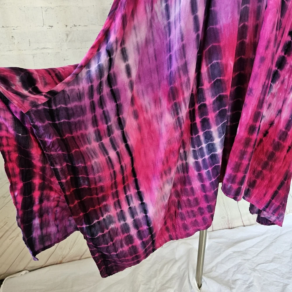 Lovestitch Pink Purple Tie-dye V-Neck Handkerchief Hem Beach Cover Dress Medium